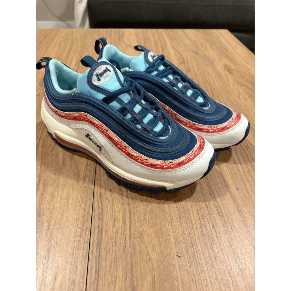 Nike Air Max 97 GS Swoosh Chain 5.5Y Women 7 Teal White Orange CQ4818 400 H1